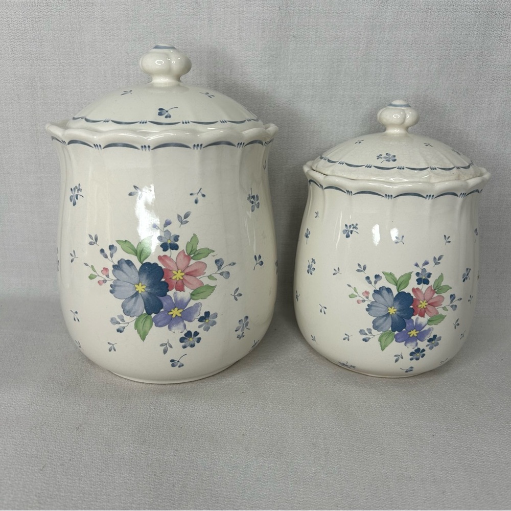 Vintage Floral Ceramic Canisters (2) Cottage Core, Country, Bed & Breakfast 6/7”